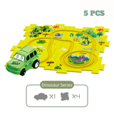 Load image into Gallery viewer, DIY Jigsaw Puzzle wtih Automatic Track Car Scene Toy for 3-7 Year Old Child Dinosaur / 5 PCS
