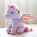 Load image into Gallery viewer, Rainbow Unicorn Plush Stuffed Animal with Glitter Wings Colorful Tail Glassy Eyes Gift for Kids Friends Purple
